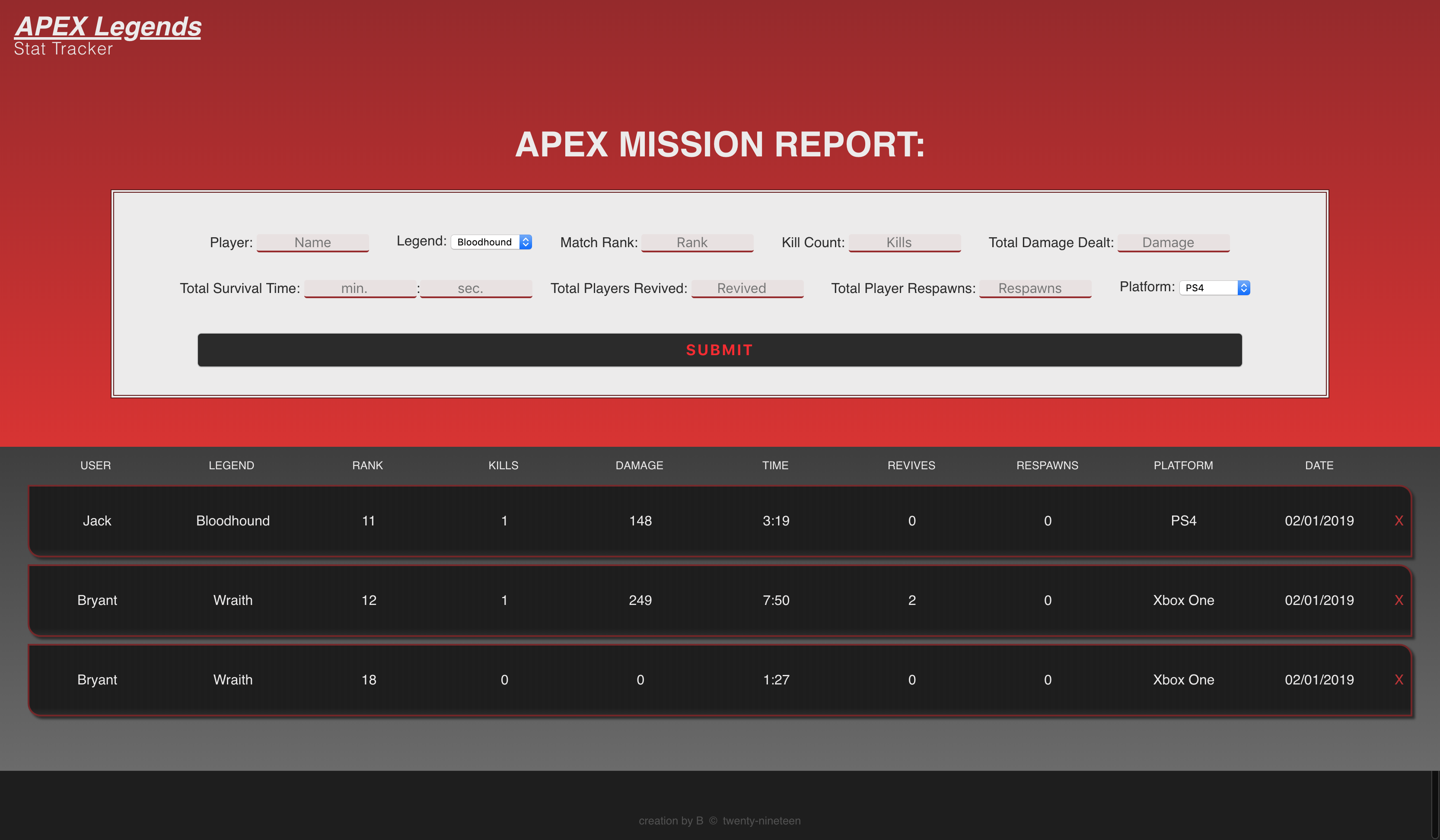 Personal Project: Apex Stat Tracker